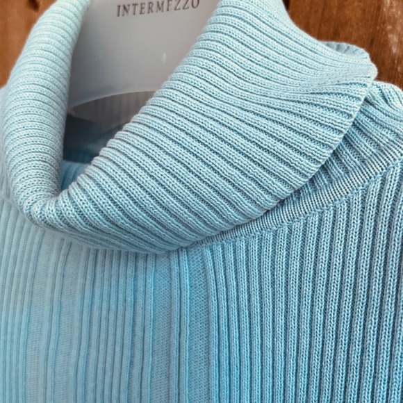 Liz Claiborne Lizsport  Vintage 💯Cotton Light Blue Ribbed Sweater Turtleneck  L - Picture 3 of 11